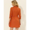 INSPIRE CHIC Women's 3/4 Sleeve Button Front Solid Color Flare Mini Shirt Dress - 4 of 4