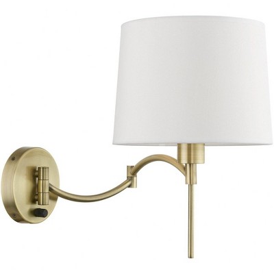 Refined Antique Brass Swing Arm Wall Lamp with Off-White Shade