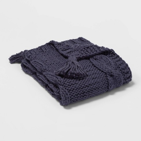 Chunky Cable Knit Throw Blue Threshold