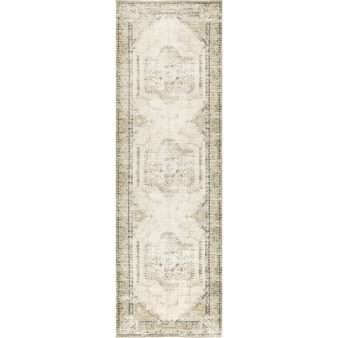 nuLOOM Paisley Machine Washable Faded Floral Border Medallion Area Rug, Beige, 3'x5