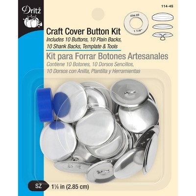 Dritz 1-1/8" Set of 10 Craft Cover Button Kit with Tools Nickel: Metal Sewing Fasteners, Silver, Button Covering Kit