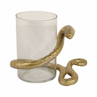 Decorative Metal Glass Aluminum Pillar Holder with Serpent Design in Boho Style