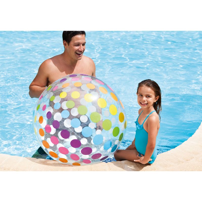 Intex Jumbo Inflatable Glossy Colorful Transparent PVC Giant Beach Ball w/Repair Patch in Polka-Dot or Rainbow Stripes for Ages 3 & Up, Color Varies, 4 of 7