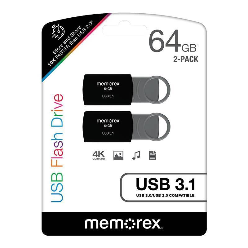 Memorex 64GB USB 3.1 2pk Flash Drive - Black, 6 of 7