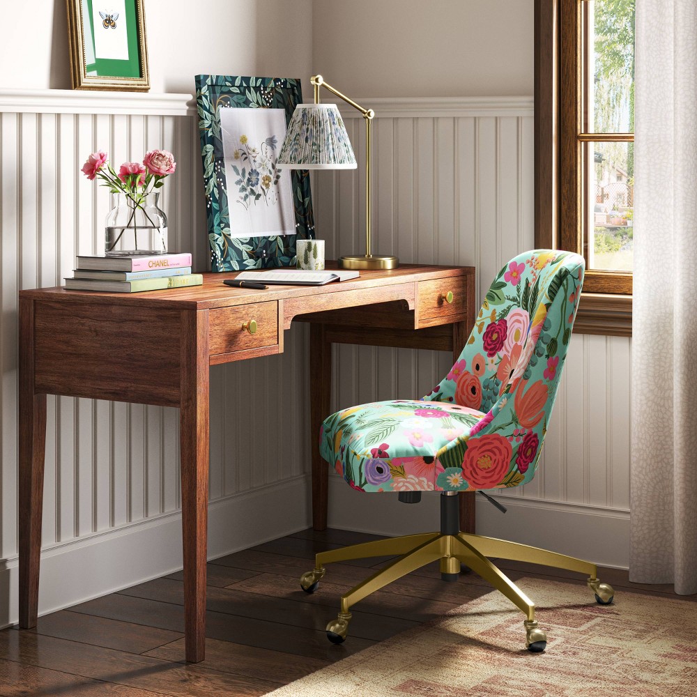 Rifle Paper Co. x Target Strawberry Fields Desk Lamp: Gold Table Light, Small Task Lamp, Metal & Linen, 40W, ETL Listed