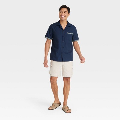 Мужские рубашки Goodfellow & Co Men's Short Sleeve Trim Button-Down Shirt - Goodfellow & Co™ Navy Blue L: Cotton Poplin — фото 3