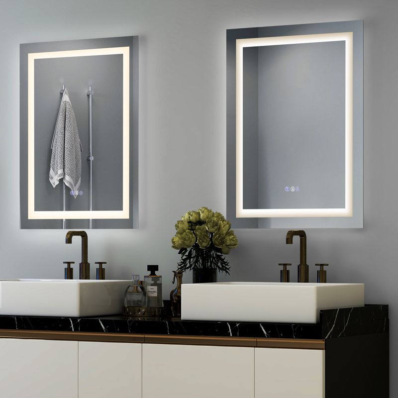 Costway 32'' x 24'' Bathroom Wall Mirror Makeup Mirror with Colorful Light Anti-Fog, 2 of 11