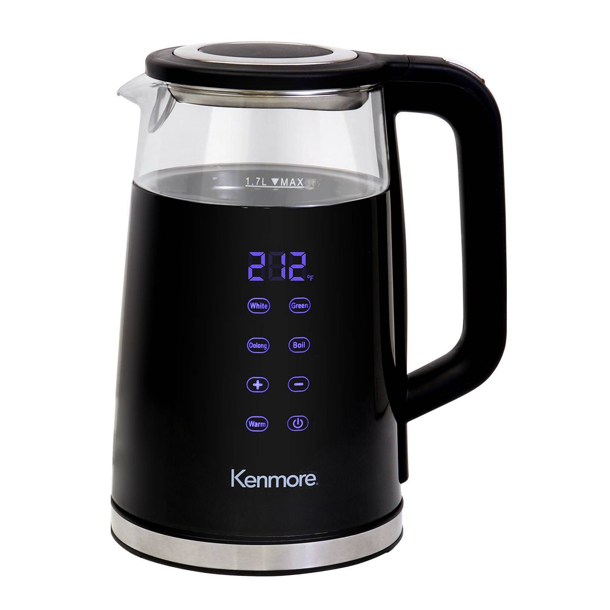 Kenmore Glass Electric Kettle 1.7L Digital Temperature Control Black: Cordless Water Kettle, Anti-Scale Filter
