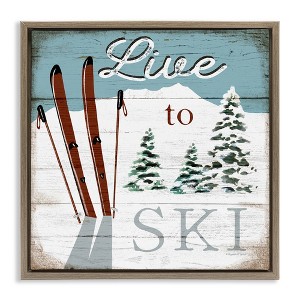 Stupell Industries Live To Ski Rustic Snow Sports Floating Frame Canvas Art, Brown, 18" x 18" - 1 of 4