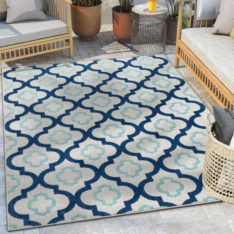 Well Woven Illuminate Moroccan Lattice Indoor OutdoorHigh-Low Pile Blue Area Rug, 3 of 10