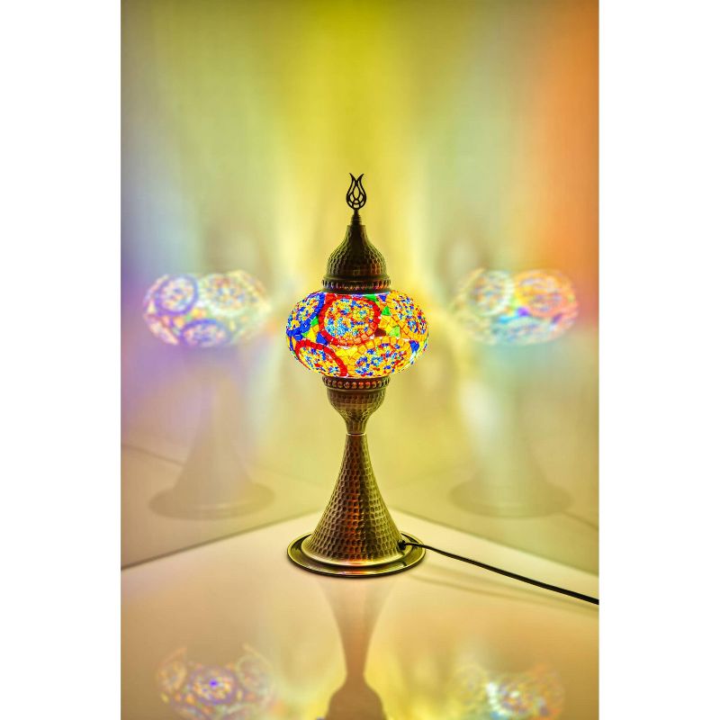 Kafthan 16 in. Handmade Elite Multicolor Separated Circles Mosaic Glass Table Lamp with Brass Color Metal Base, 2 of 3