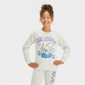 Girls' Sanrio Keroppi Dreamy Fleece Crew Neck Pullover Sweatshirt - Oatmeal - 1 of 4