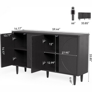 Gulches Modern Chic 59.4" Sideboard Buffet Credenza Storage Cabinet with Doors, 4-Tier Shelves, Black - 1 of 4