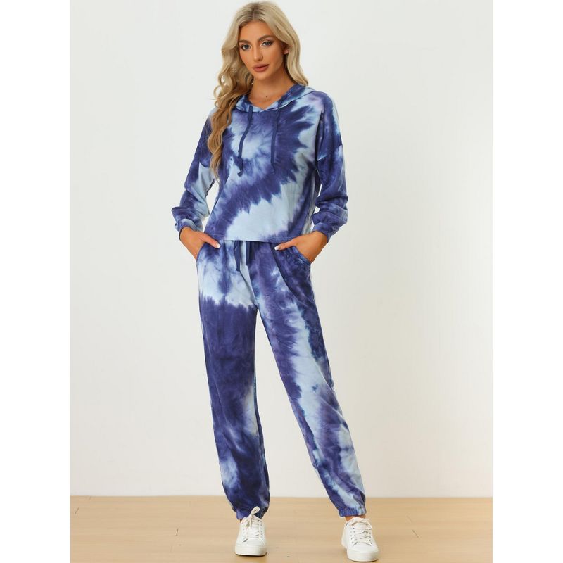 Allegra K Women's Tie Dye Pullover Hoodie Drawstring Jogging Sports 2 Pieces Outfit Sweatsuits, 3 of 6