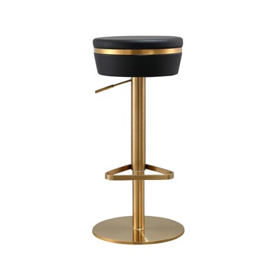 Astro Contemporary Black and Gold Vegan Leather Swivel Stool