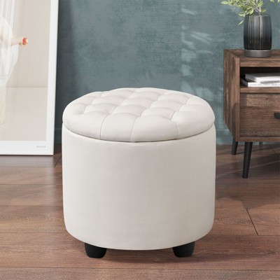 NicBex Button Tufted Round Storage Ottoman,Small Upholstered Footstool with Removable Lid,Storage Bench for Bedroom,Living Room,Vanity
