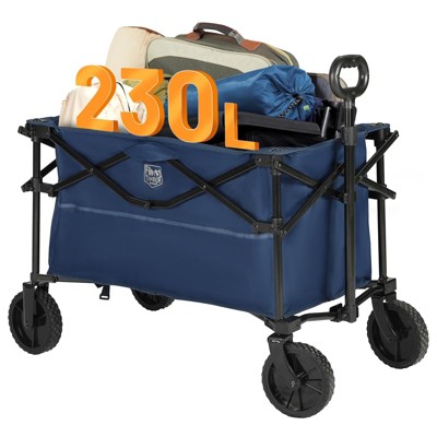 Timber Ridge Collapsible Utility Wagon – Foldable Cart with Adjustable Handle, 225 lbs Capacity, 33.46" x 19.69" x 44.09", Dark Blue.