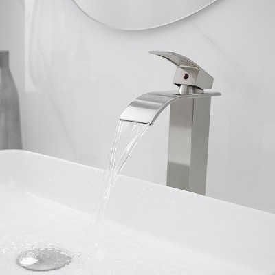 Brushed Nickel Single Handle Waterfall Vessel Sink Faucet with Drain Assembly