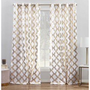 EXCLUSIVE HOME Modo Metallic Geometric Grommet Top Curtain Panel Pair, 54"x96", Winter Gold - 1 of 4