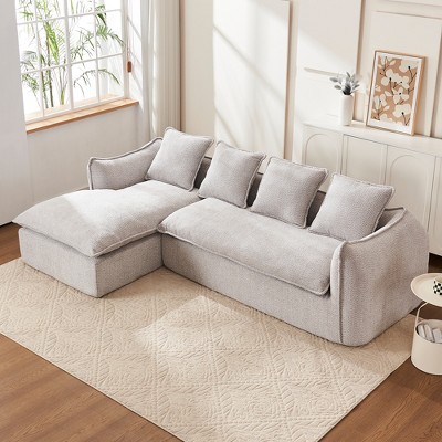 MYINDA Deep Seat Compression Sofa 3 Seater for Living Room Oversized Comfy Sofa L-Shape Sofa Couch, grey