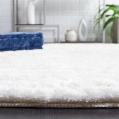 Pearl White Hand-Tufted Synthetic Shag Area Rug 5' x 8'