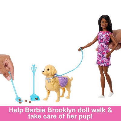 Barbie Life in the City Brooklyn Doll with Walk & Potty Dog, Toy Set with Tail-Activated Pooping Pet Puppy (Target Exclusive)