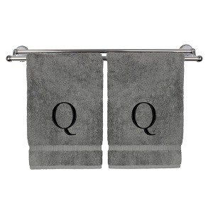 BC BARE COTTON Monogrammed Hand Towel, 100% Turkish Cotton - Set of 2 - Gray - Black Block - 1 of 4