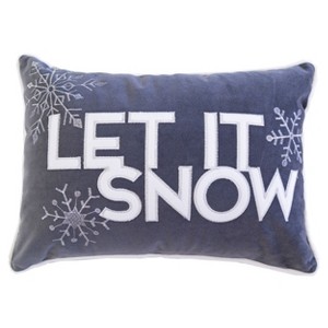 Gulches "Let It Snow" Gray Velvet Lumbar Pillow,14x20 with Insert, Winter Sofa Accent with Frosted Berries Trim - 1 of 4