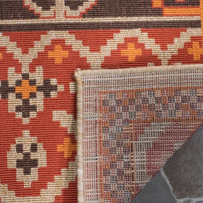 Red and Chocolate Rectangular Synthetic Indoor/Outdoor Area Rug