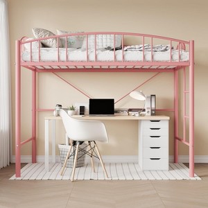 Space-Saving Loft Bed Twin: High-Arched Guardrail & Ladder - Sturdy Metal Slats, No Box Spring Needed, Easy Assembly for Kids/Adults - 1 of 4