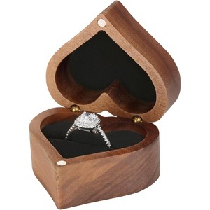 Wooden Heart Shape Ring Gift Box with Single Slot 2 Slot, for Proposal Engagement Wedding Ceremony Anniversary - 1 of 4