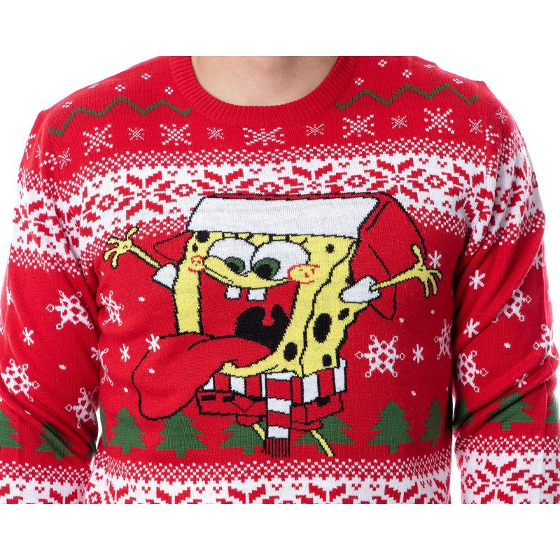 SpongeBob SquarePants Men's Snowflake Catching Ugly Sweater Knit Pullover, 3 of 5
