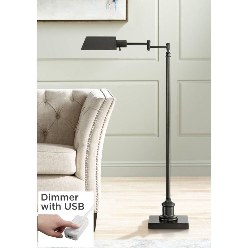 Regency Hill Industrial Adjustable Swing Arm Pharmacy Floor Lamp with USB Charging Port 54" Tall Dark Bronze Living Room Reading, 2 of 10
