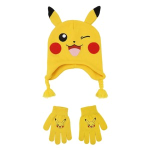 Pokémon Big Face Pikachu 2-Piece Beanie Hat & Magic Gloves Set - 1 of 4