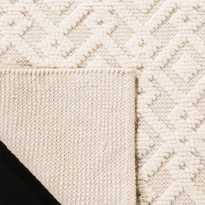 Ivory Geometric Hand-Knotted Wool and Cotton Runner Rug