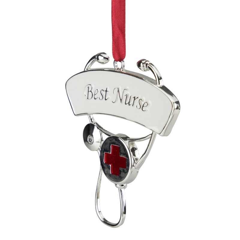 Northlight 3.25" Silver-Plated Best Nurse Stethoscope Christmas Ornament, 2 of 3