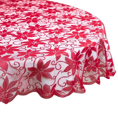 Juvale Red Poinsettia Lace Dining Tablecloth Table Cover for Christmas Party Supplies (72 in Round)