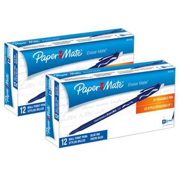 Paper Mate Eraser Mate Pen, Blue, 12 Per Pack, 2 Packs