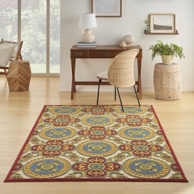 Aloha Medallion Red Synthetic 5'3" x 7'5" Easy-Care Rug