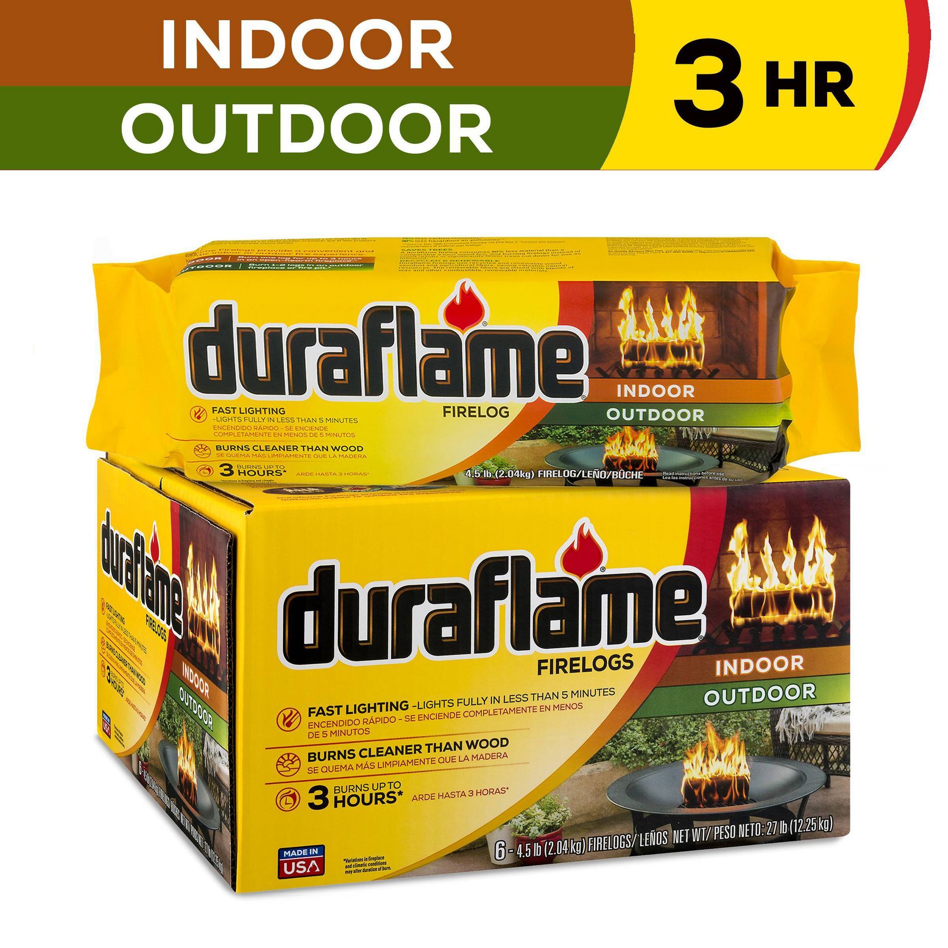 Duraflame 6pk 4.5lbs Firelogs: Solid Fuels for Fire Pit, Firewood Alternative, 28.5lbs, 8" Height, 13.125" Width