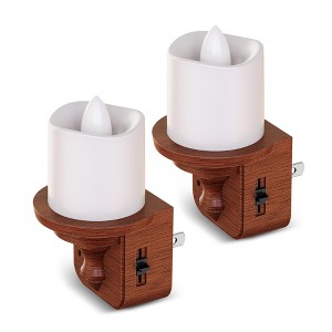 DORESshop 1-Watt Plug-in Candle-Style Integrated LED Night Light with Dusk-to-Dawn Sensor, Woodgrain Plastic, Amber 2700K, 2-Pack - 1 of 4