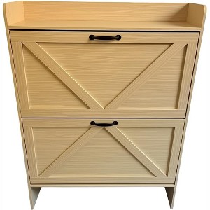 Slim Shoe Storage Cabinet with 2 Drawers, Freestanding Hidden Entryway Shoe Rack, Modern Space-Saving Metal-Leg Organizer Unit - 1 of 1