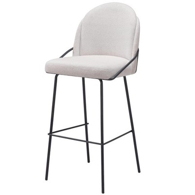 HomeRoots Set of Two 30" Ivory And Black Shearling And Steel Bar Height Bar Chairs