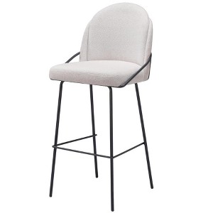 HomeRoots Set of Two 30" Ivory And Black Shearling And Steel Bar Height Bar Chairs - 1 of 4