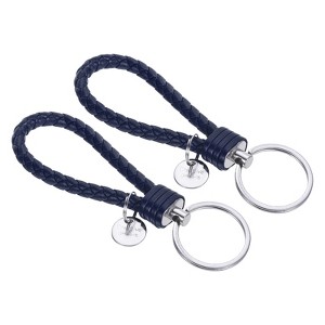 Unique Bargains Braided PU Leather Wallet Keychain with Stainless Steel Key Rings 2 Pcs - 1 of 3