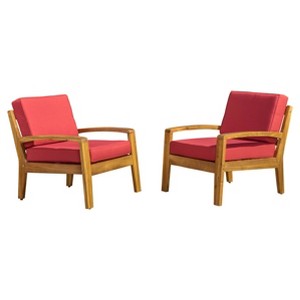 Grenada Set of 2 Wooden Club Chairs With Cushions - Christopher Knight Home - 1 of 4