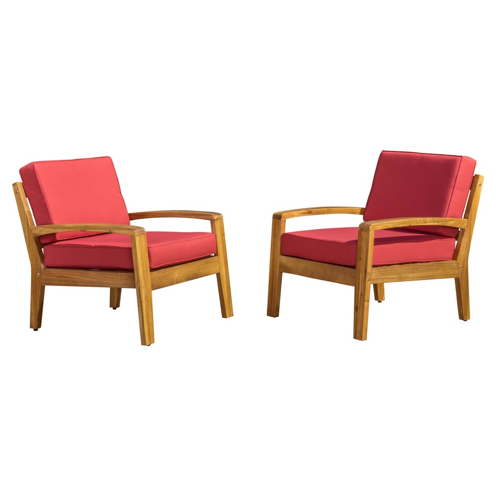 Photos - Garden Furniture Grenada Set of 2 Wooden Club Chairs With Cushions - Red - Christopher Knig