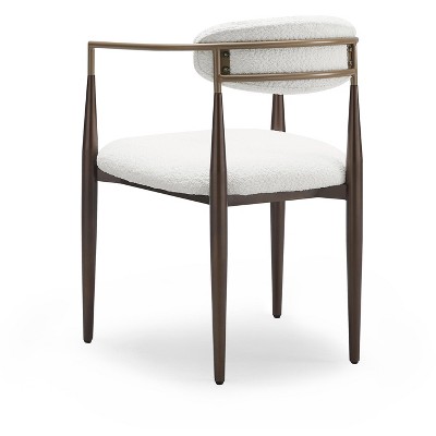 White Boucle Upholstered Arm Chair with Gold Metal Frame