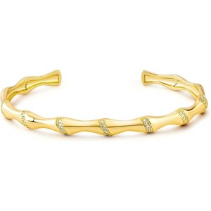 14K Gold Plated Adjustable Open Cuff Bracelet Flat Hollow Butterfly Cubic Zirconia - 1 of 4