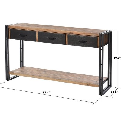 Calvin Transitional Two-Tone Gray and Natural Wood Console Table with Black Iron Frame
